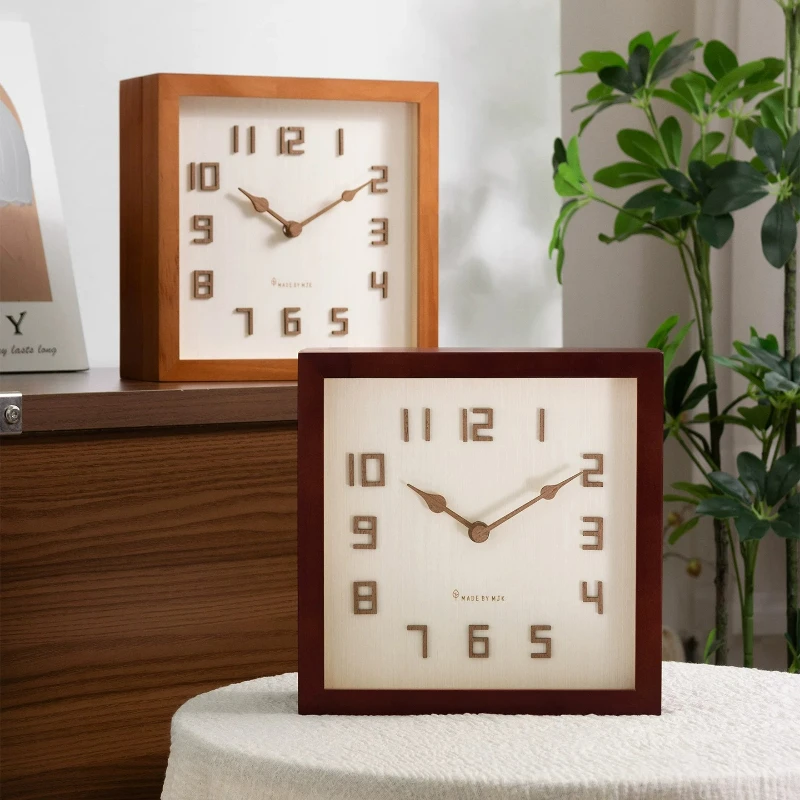 2026 New Retro Solid Wood Wall Clock Double Sided Design Corner Silent Hanging Clock for Living Room Table Modern Home Decor Set