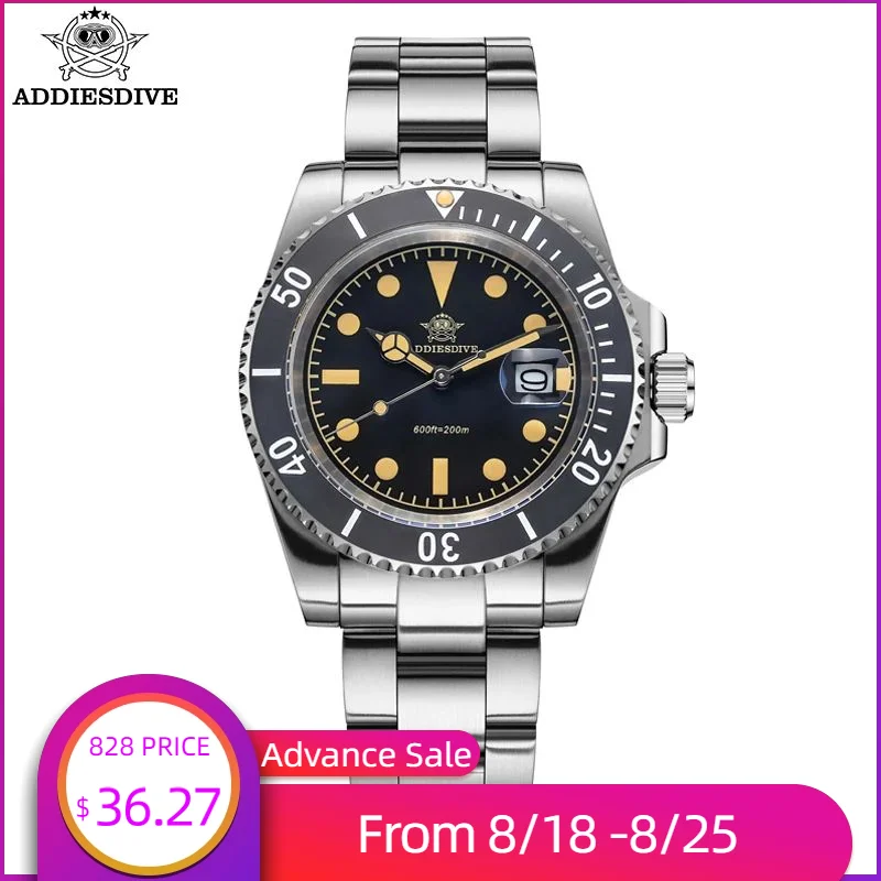 ADDIESDIVE Waterproof Quartz Watch Luminous Stainless Steel WristWatches For Men Calendar Retro Luxury Dive Business Mens Watch