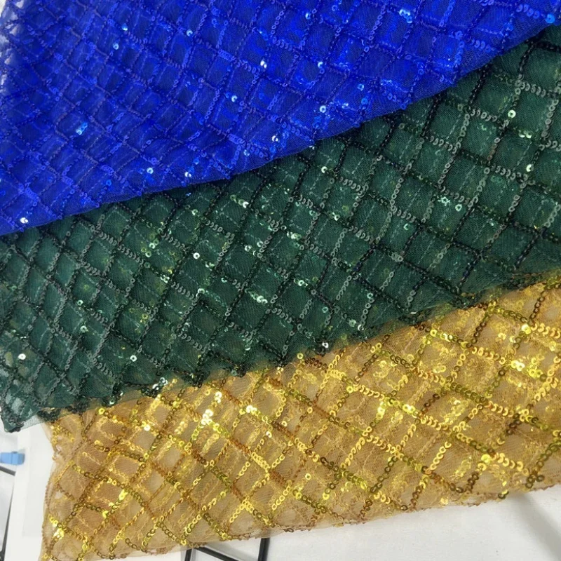 Sequin Fabric Diamond Square Plaid for Dress Performance Clothing  Wholesale Cloth for Diy Sewing Material