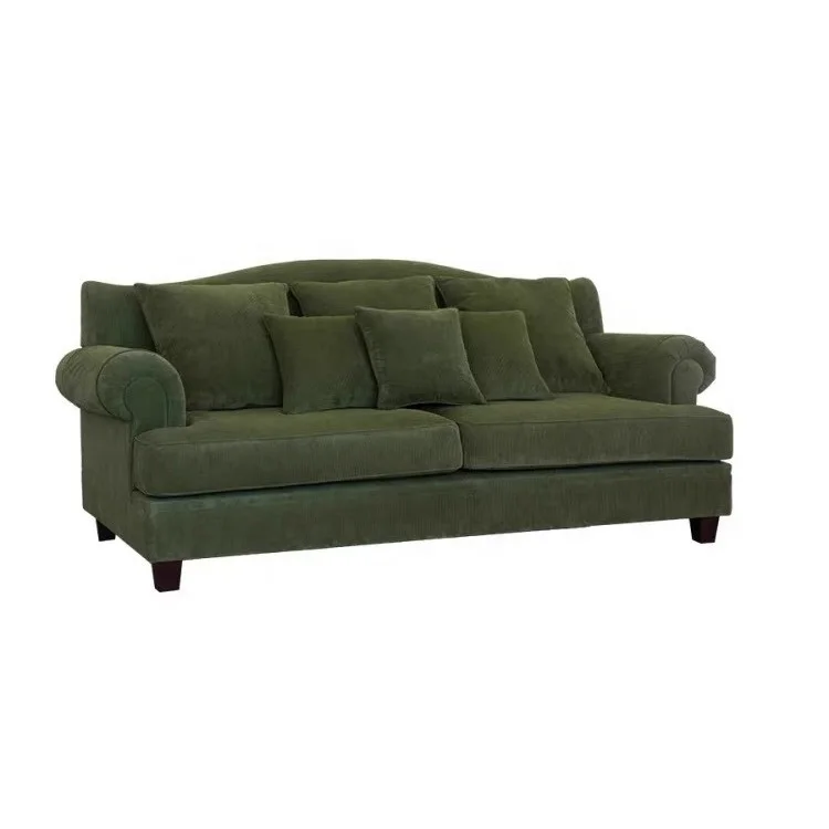 #Classic Corduroy Sofa Olive Green Corduroy Fabric Rolled Arms Comfortable Cushions Traditional American Living Room Furniture