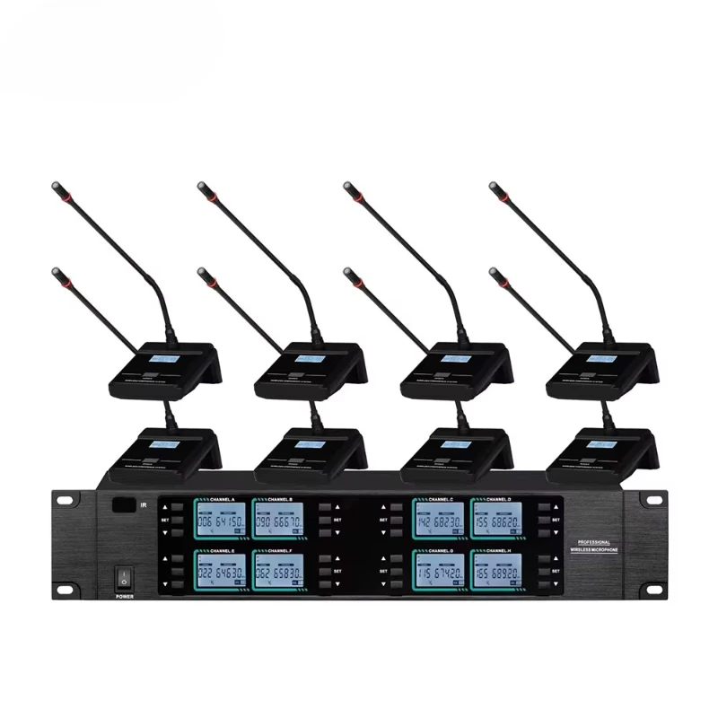 

8-Channel Wireless Table Conference Microphone System Gooseneck Table Conference Speaker Stand