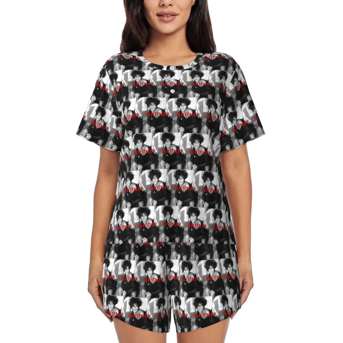 

Vintage Whitney Houston Inspired Round Neck Short Sleeve Nightgowns for Sleeping Sleepshirts Women Soft Pajama Set Short Pants