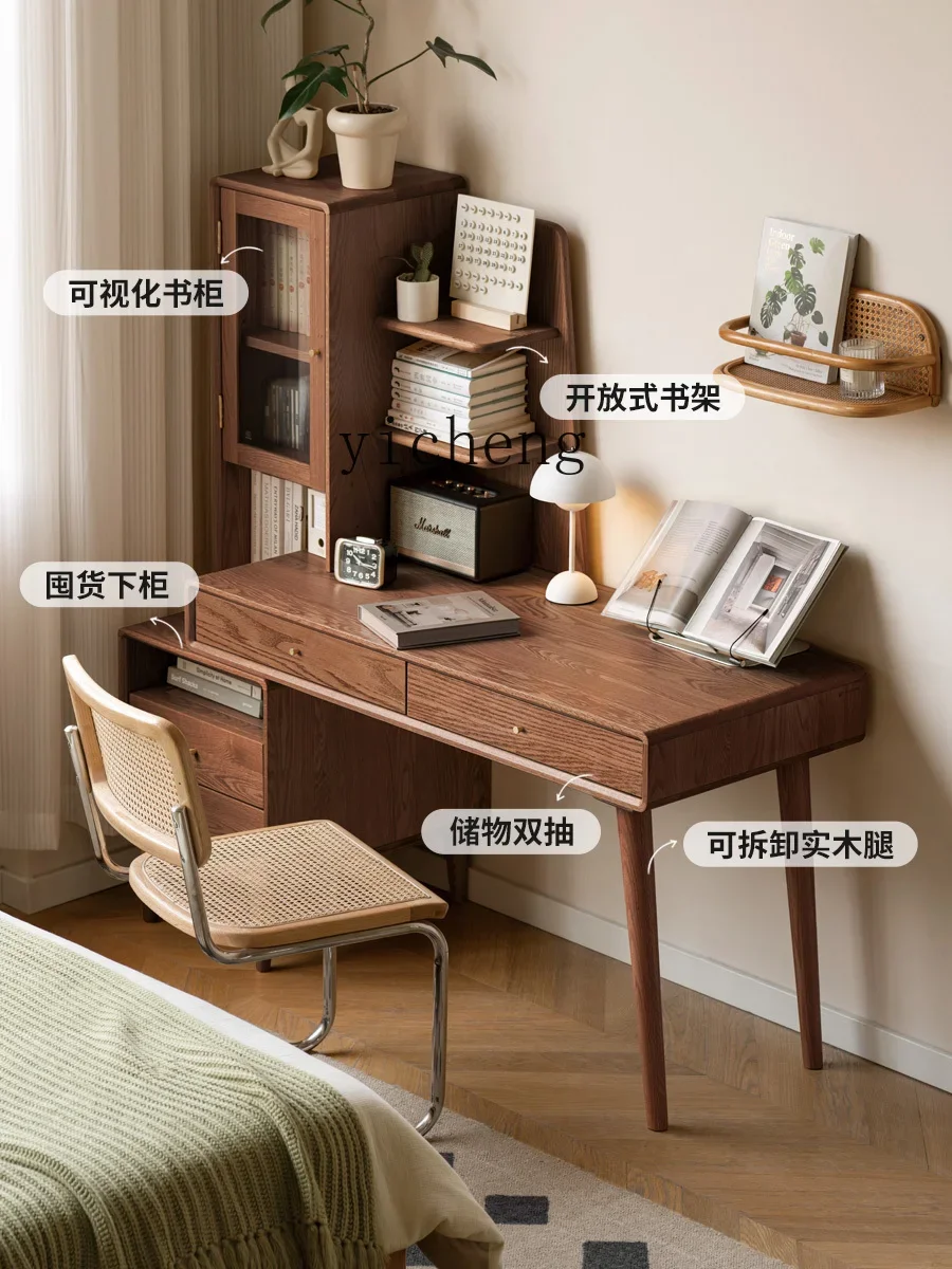 YFY Solid Wood Extendable Desk Bookshelf  Corner Office Desk Bookcase  Simple Computer Desk