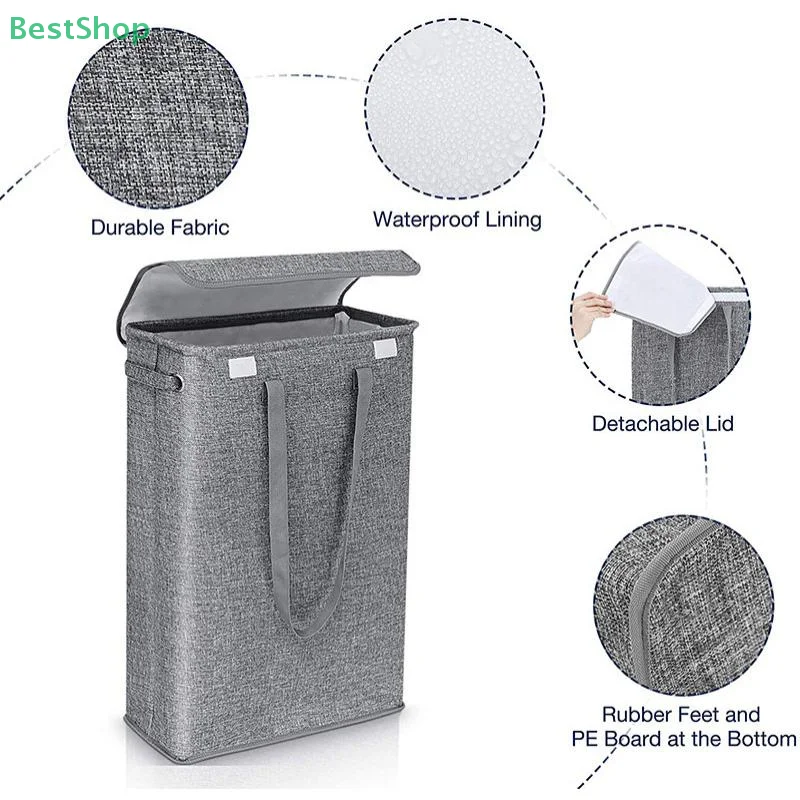 

★ ★ ★ Тонкая корзина для белья 45 л с крышкой, узкая ручная тонкая корзина для грязного белья для спальни, детского сада, вся корзина, сумка для хранения