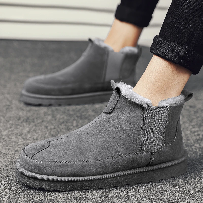 

Мужские зимние плюшевые зимние ботинки без шнуровки, повседневная обувь с высоким берцем, классические мужские ботильоны, удобные деловые прогулочные ботинки для отдыха и прогулок