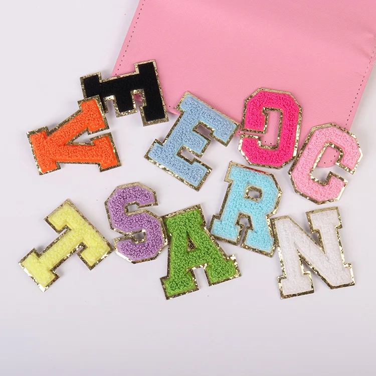 1PC 5.5cm Embroidered Letter Iron on Patch  Chenille Letter Patches with Glitter Varsity Fuzzy Patch A-Z Letters For Shirt Bag