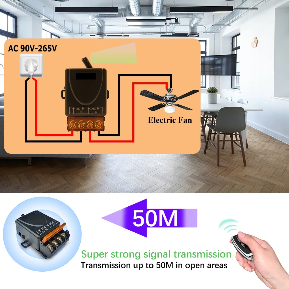 433MHz รีโมทคอนโทรล AC 220V 30A High Power On Off รีโมทคอนโทรลเครื่องส่งสัญญาณ 50m สําหรับปั๊มน้ํา LED/เครื่องใช้ไฟฟ้า