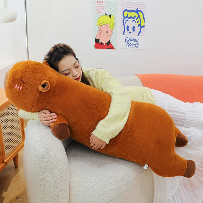 Kawaii Capybara Plüschtier, gefüllte Puppe, kuscheliges Kissen für Kinder, Geburtstagsgeschenk, weiches, langes, umarmendes Schlaf-Plüschtier für Kinder