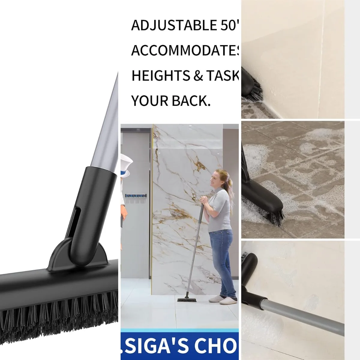 Heavy Duty Grout Scrub Brush with Long Handle | Shower Floor Scrubber for Cleaning, Tile Scrub Brush with Stiff Bristles
