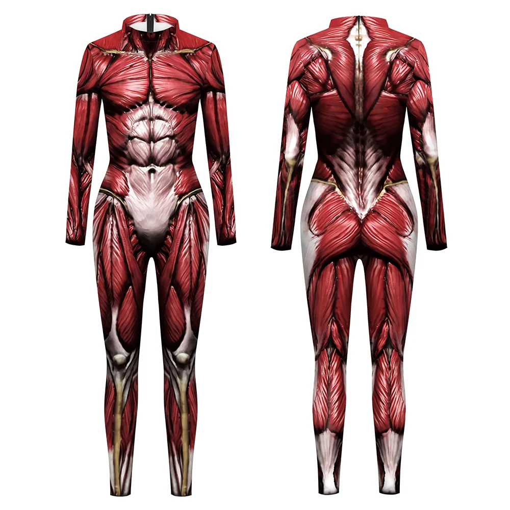 Combinaison à Motif Musculaire Humain 3D, Costume de Cosplay Anime, Barboteuses à Fermeture Éclair pour Adultes, Costume de Batterie d'Halloween, IQUE dex Zentai Party