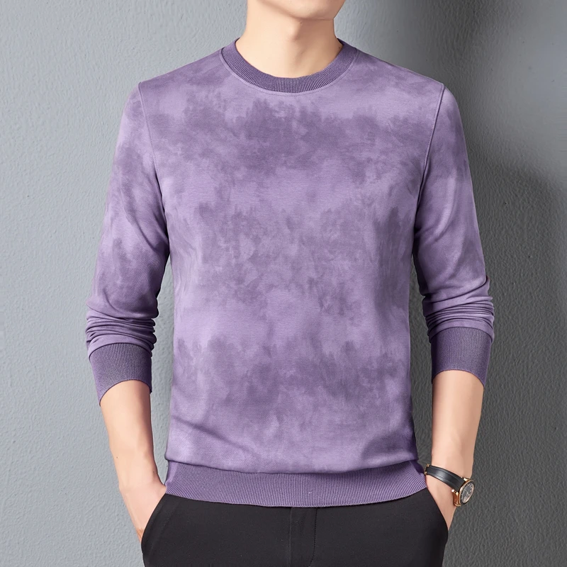 

Stylish Men's Casual Tie-Dye Long Sleeve Crewneck Sweatshirt for Autumn/Winter Oatmeal White Green Purple Black Cotton Tops OOTD