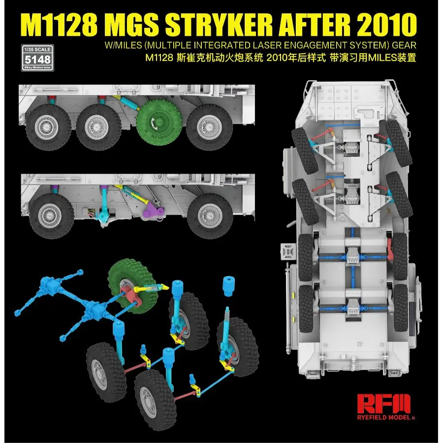 RYE FIELD 5148 1/35 M1128 MGS Stryker After 2010 w/MILES Gear Model Kit+ 2109 Sagged Wheel Set w/Anti-Skid Chains(2 PCS)