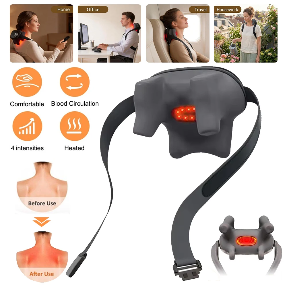 Beheizter 6D-Shiatsu-Massageschal für Nacken und Schultern, kabelloser Schulter- und Rücken-Knetmassageschal, Trapezius-Nackenmassagegerät