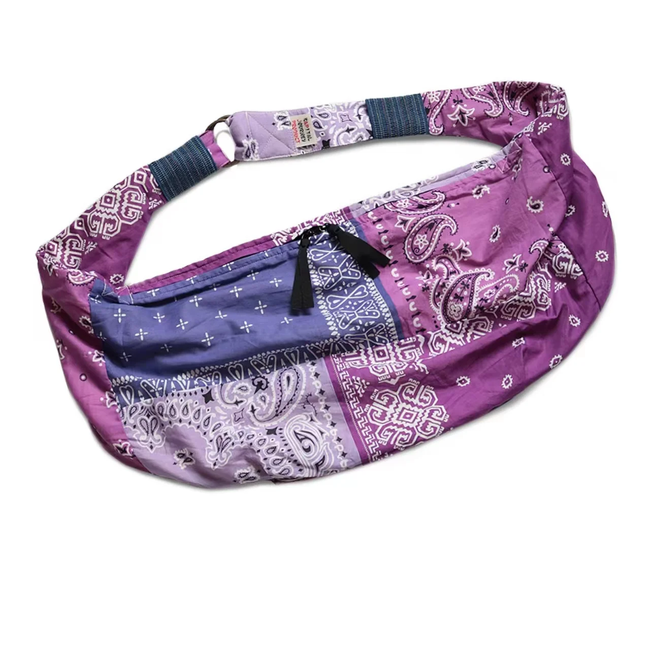 

22SS KAPITAL Double Color Cotton Hemp Paisley Flower Splicing Men's Diagonal Cross Stray Crossbody Bag