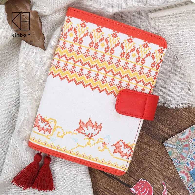 Kinbor สมุดโน๊ตแบบถือ,A6ผ้านิ่มพิมพ์ลาย Tassel Hand Book Schedule Book สมุดบันทึกและสมุดบันทึก