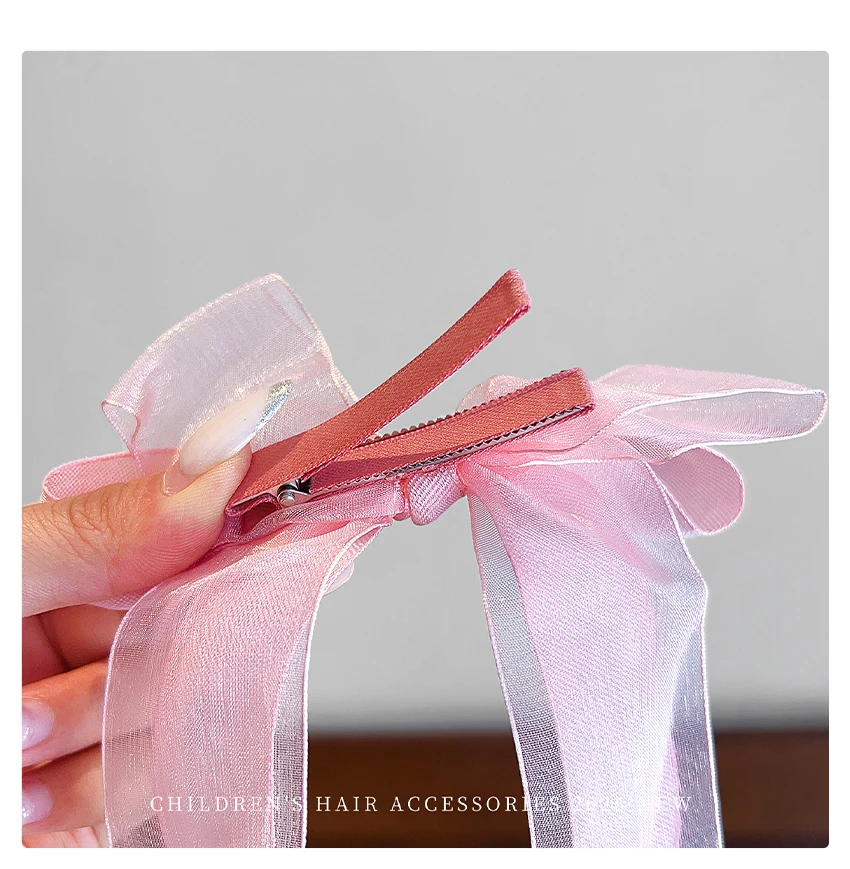 Neue Modische Kinder-Haarspange mit Schleife, Mädchen-Haarspangen aus langem Tüll, gepunktete Netz-Prinzessinnen-Haarspangen, Party-Haaraccessoires – Detail 4