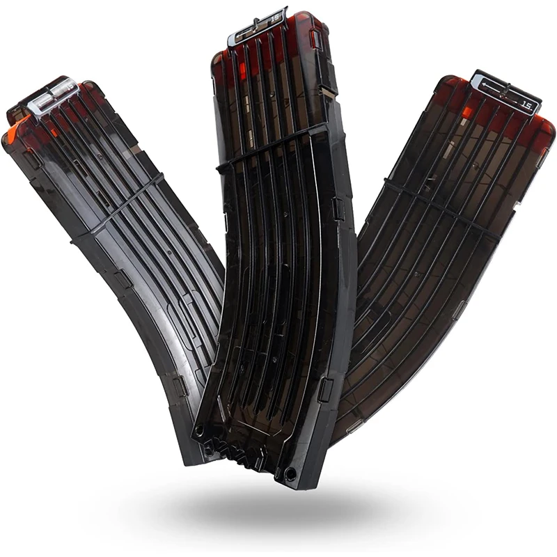 FRENSIT 3 clips curvos de plátano de 15 dardos, clips de recarga rápida de bala suave compatibles con pistola de juguete Nerf Elite Magazine (negro)