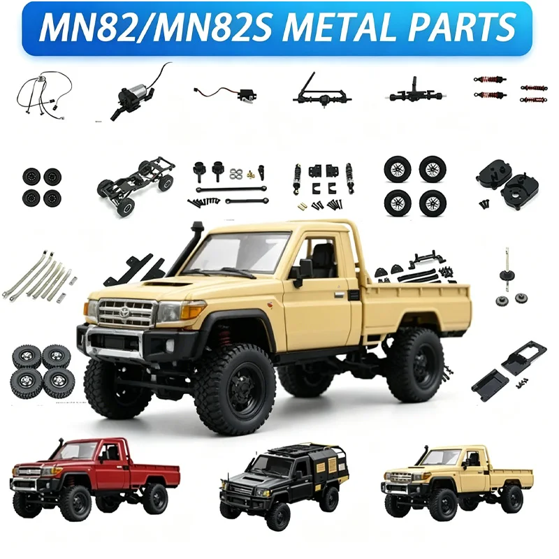 1/12 Scale Metal RC Car Upgrade Parts - Front Rear Axle Chassis Link Rod Shock Absorber Tire Set Compatible with MN82 LC79 MN82S