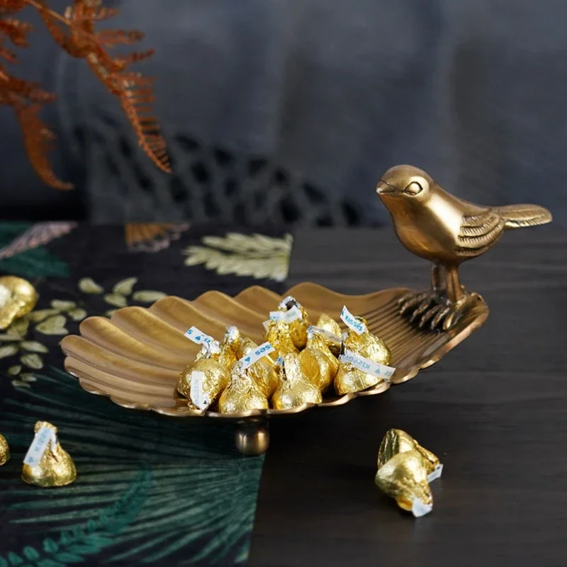 

European Brass Storage Tray Creativity Bird Decorative Living Room Fruit Trays Desktop Key Organizer Home Decoration Ornaments