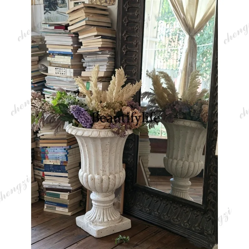 European retro old Roman flower pot large diameter wine glass flower pot courtyard garden entrance decorative ornaments