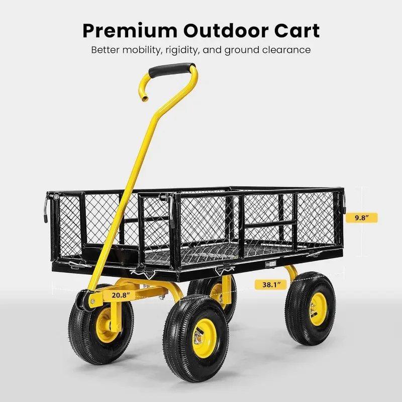 VIVOHOME Heavy Duty 880 Lbs Capacity Mesh Steel Garden Cart Folding Utility Wagon with Removable Sides and 4.10/3.50-4 inch