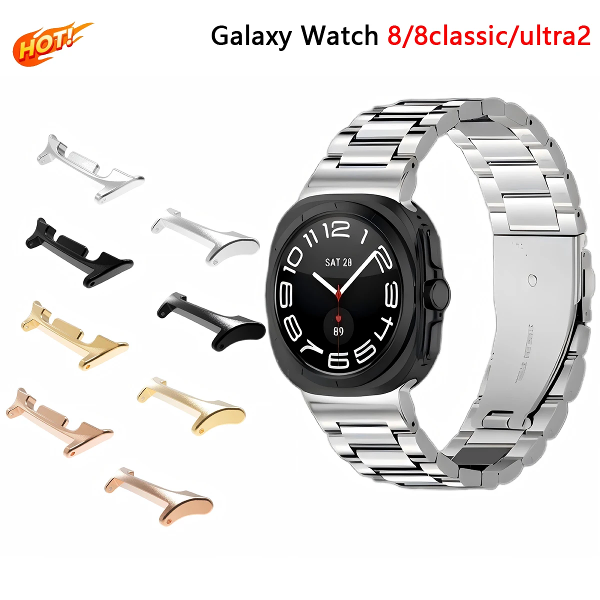 1Pair Adapter For Samsung Galaxy Watch 9 8 40/44mm Classic Ultra Watchband Strap Connector Bracelet Stainless Steel Case Ultra2