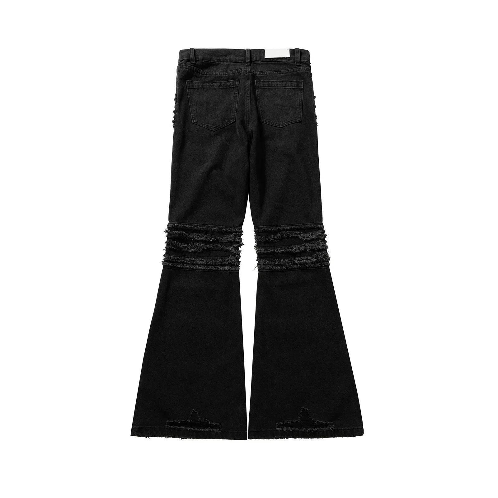 High Street Frayed Tassel Black Flare Jeans Pants for Men Straight Baggy Ropa Hombre Denim Trousers Oversized Distressed Cargos