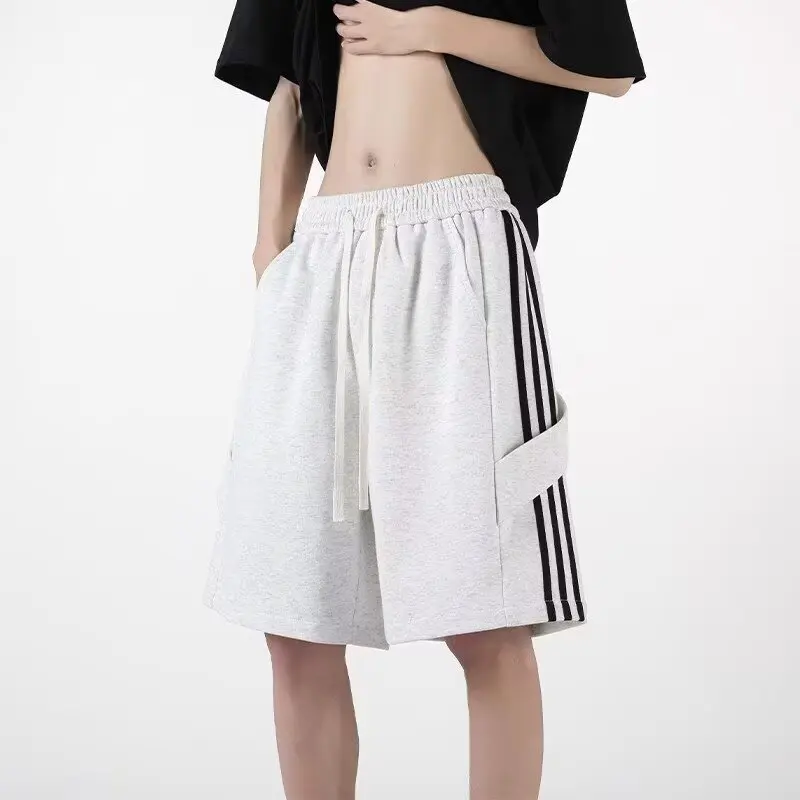 

Полосатые лоскутные спортивные шорты, мужские летние новые брюки пять четвертей, свободные прямые брюки, тяжелые повседневные брюки