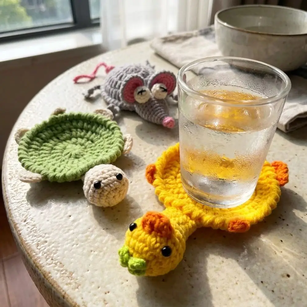 Creative Funny Crochet Turtle Coaster Hand Woven Heat Resistant Animal Drink Coaster Novelty Non-Slip Insulation Pad Gift