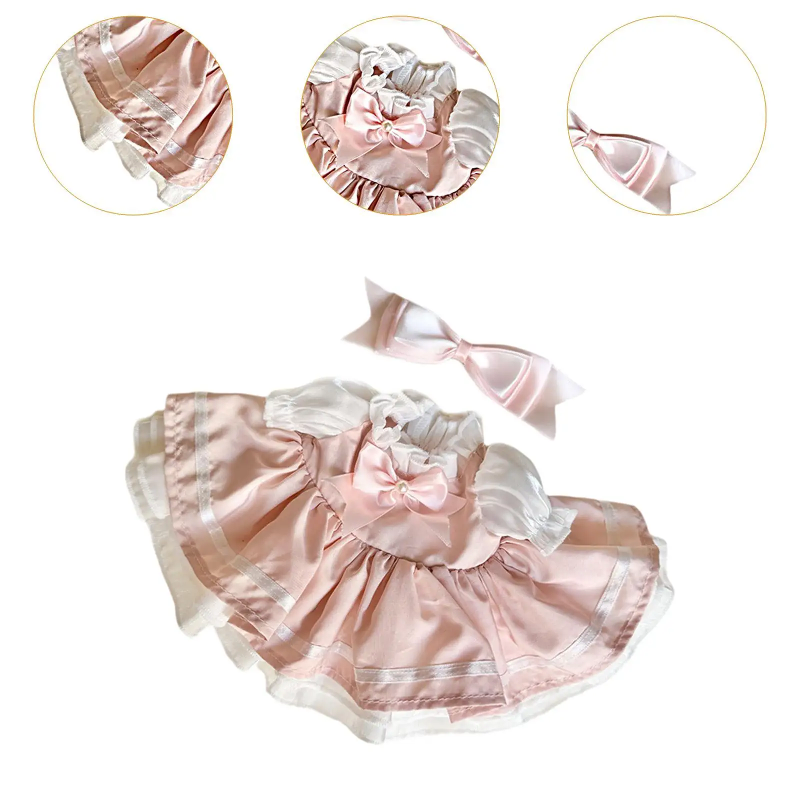 2x poppen prinsessenjurk foto rekwisiet met haaraccessoires voor 38 cm pluche pop