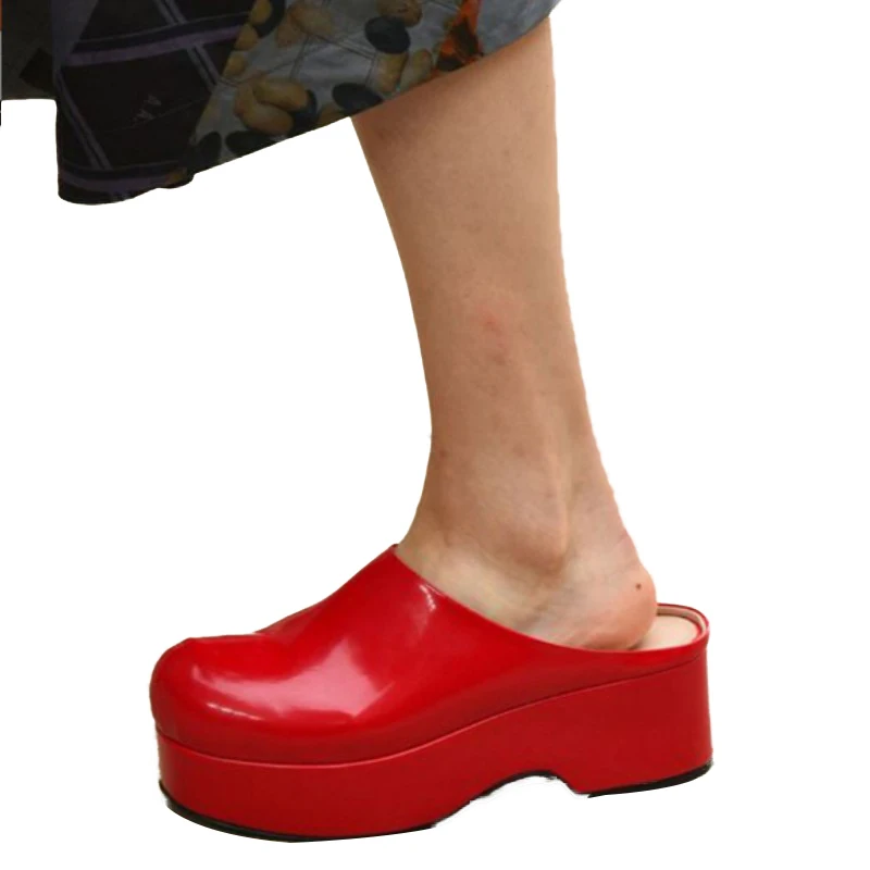 

DIZHUANG Сексуальные женские туфли на высоком каблуке. Красные окрашенные кожаные туфли. Высота каблука около 8-10 см. Туфли с босоножками. Туфли на танкетке с круглым носком