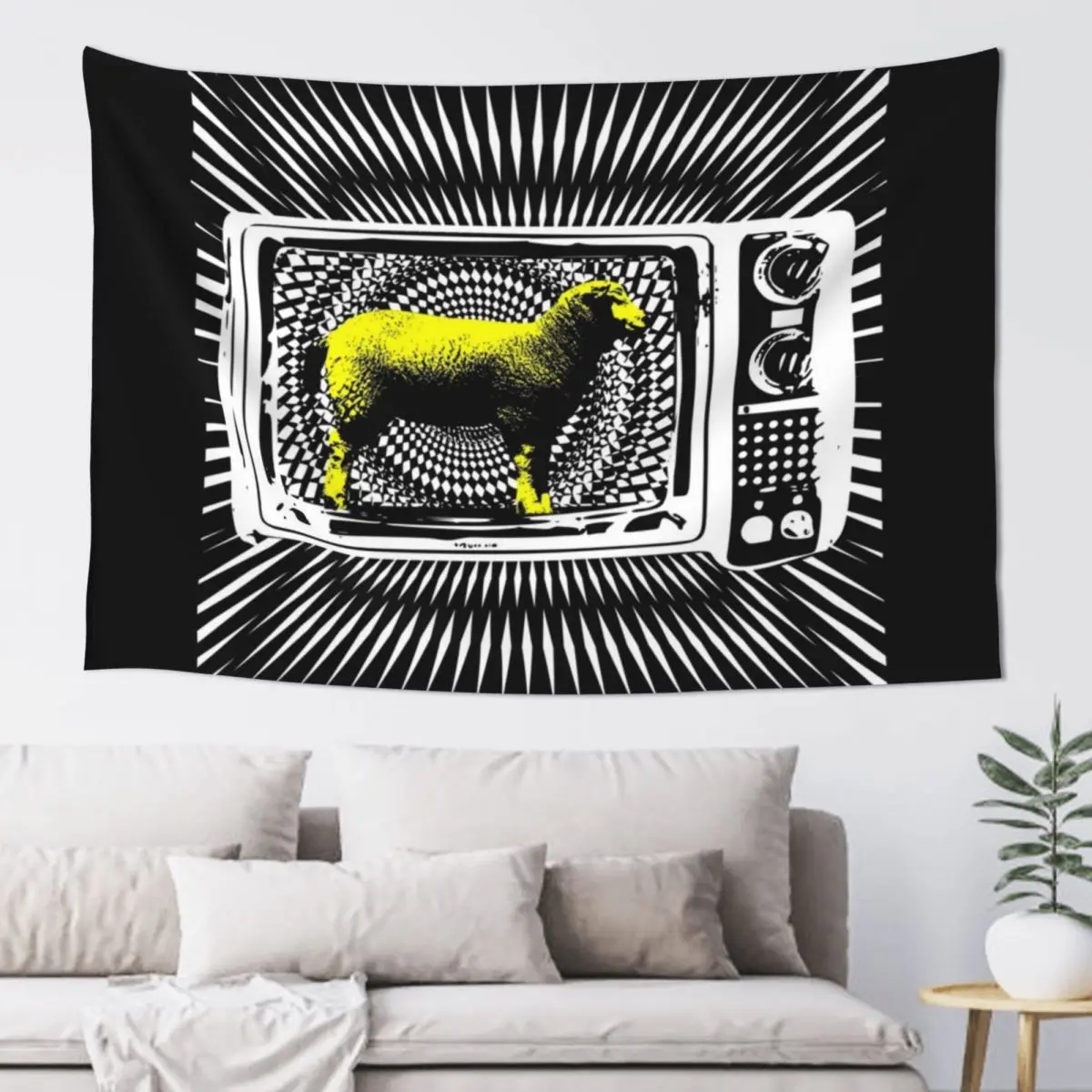 Anti Media with Optical Illusion (white on black) Tapestry Decorative Wall Wall Decorations Tapestry