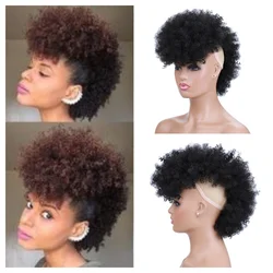 Lydia Synthetic High Puff Afro Short Kinky Curly Middle-Part Wig T1B/Pink Red Black Clips In Hair Extension Colorful Hairpiece