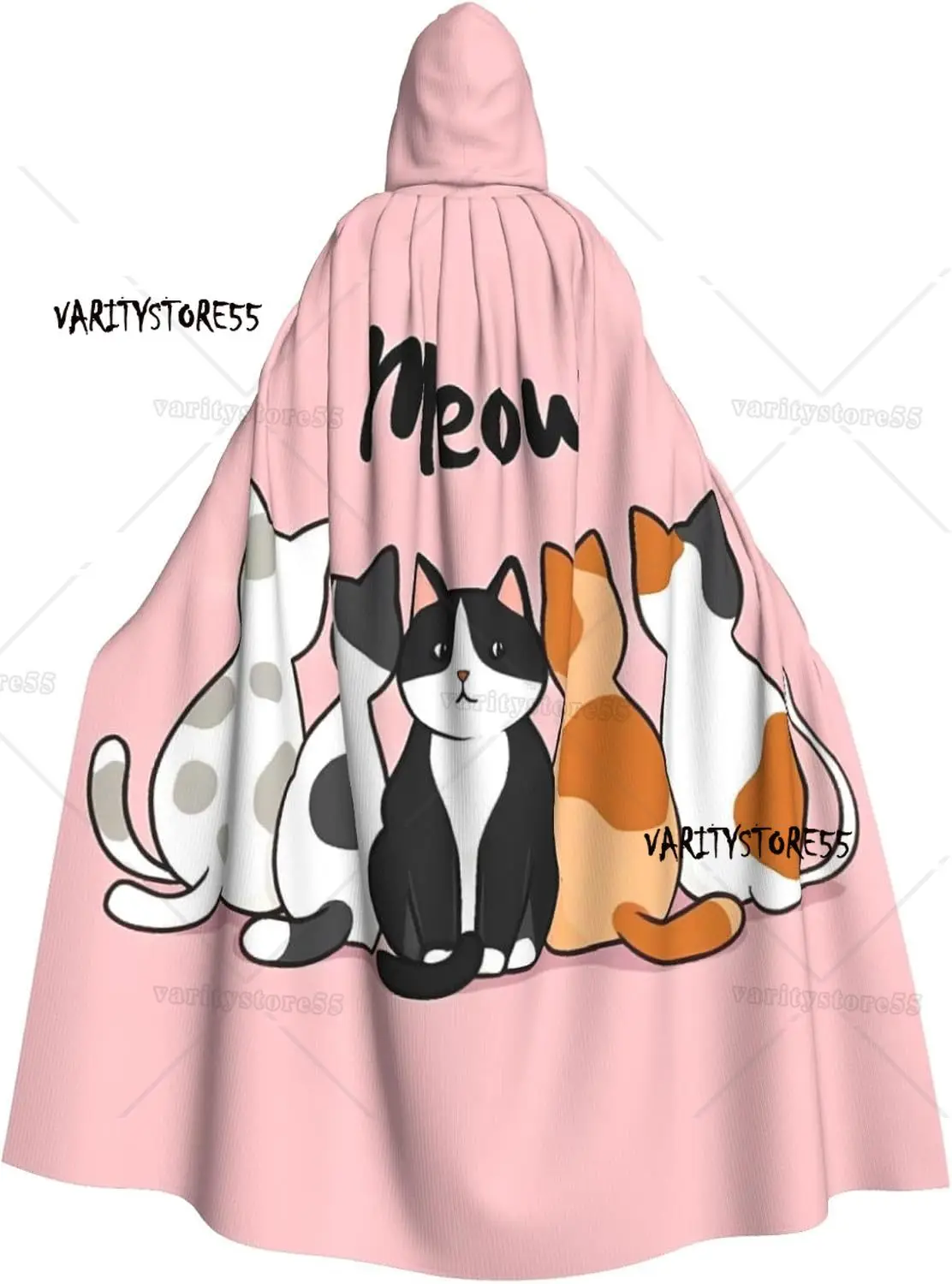 

Cute Cats Print Adult Cloak with Hood Halloween Christmas Witch Wizard Party Costume