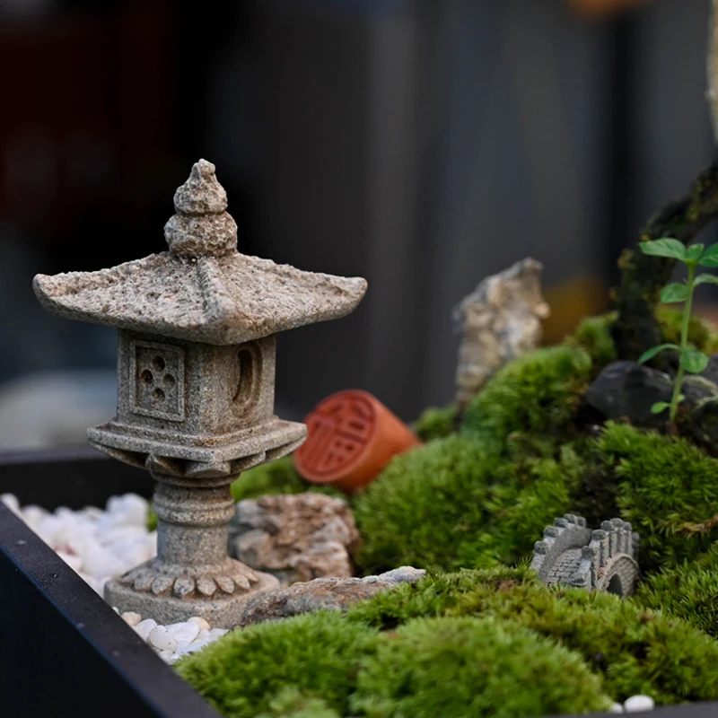 Small Stone Pavilion Garden Statue Decor Micro Landscape Chinese Simulation Stone Resin Crafts Fish Tank Bonsai Decor for Tea