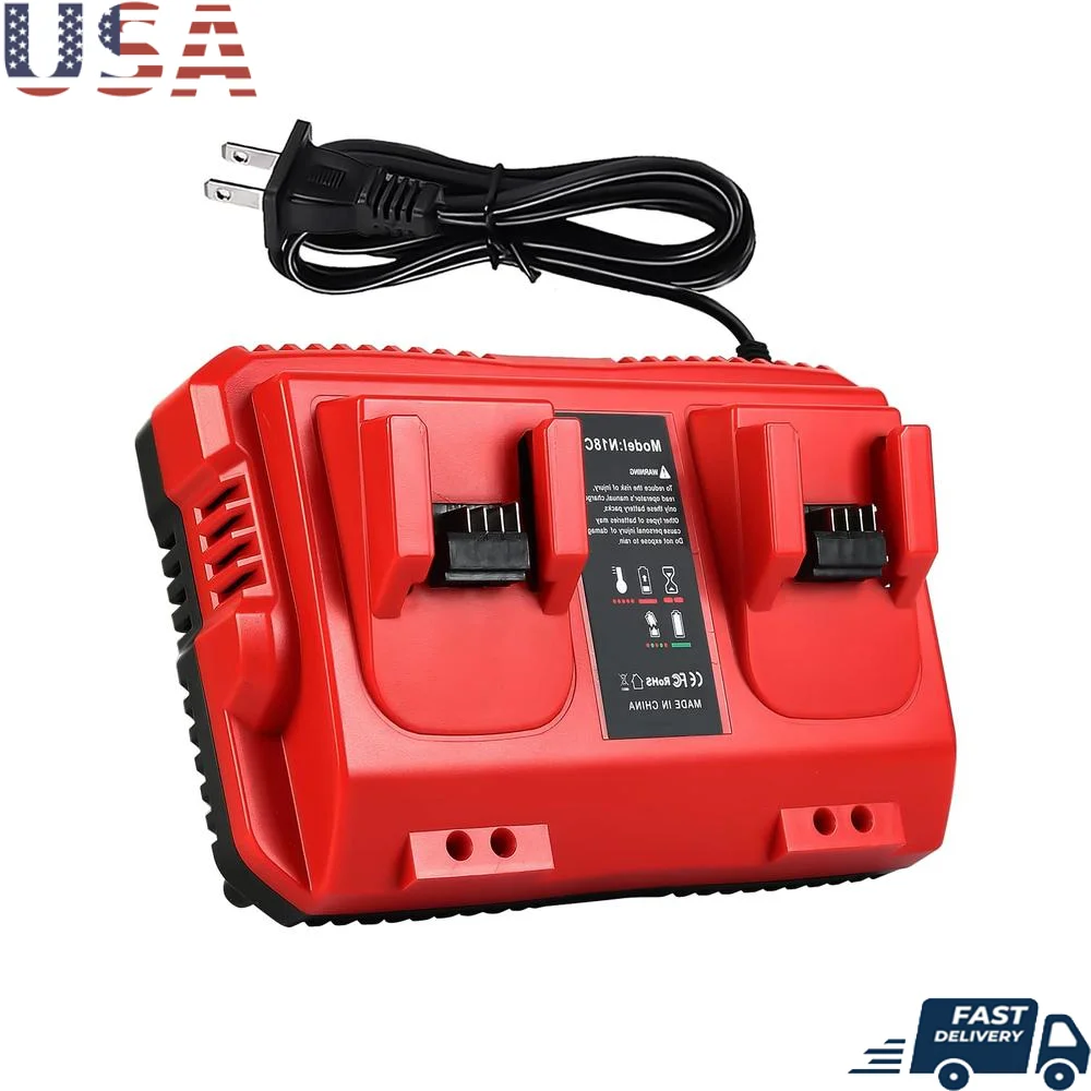 Portable 18V 2Ports Charger Station Milwaukee M18 Battery 48-59-1802 48-59-1812 Rapid Charging Wide Compatibility High Security