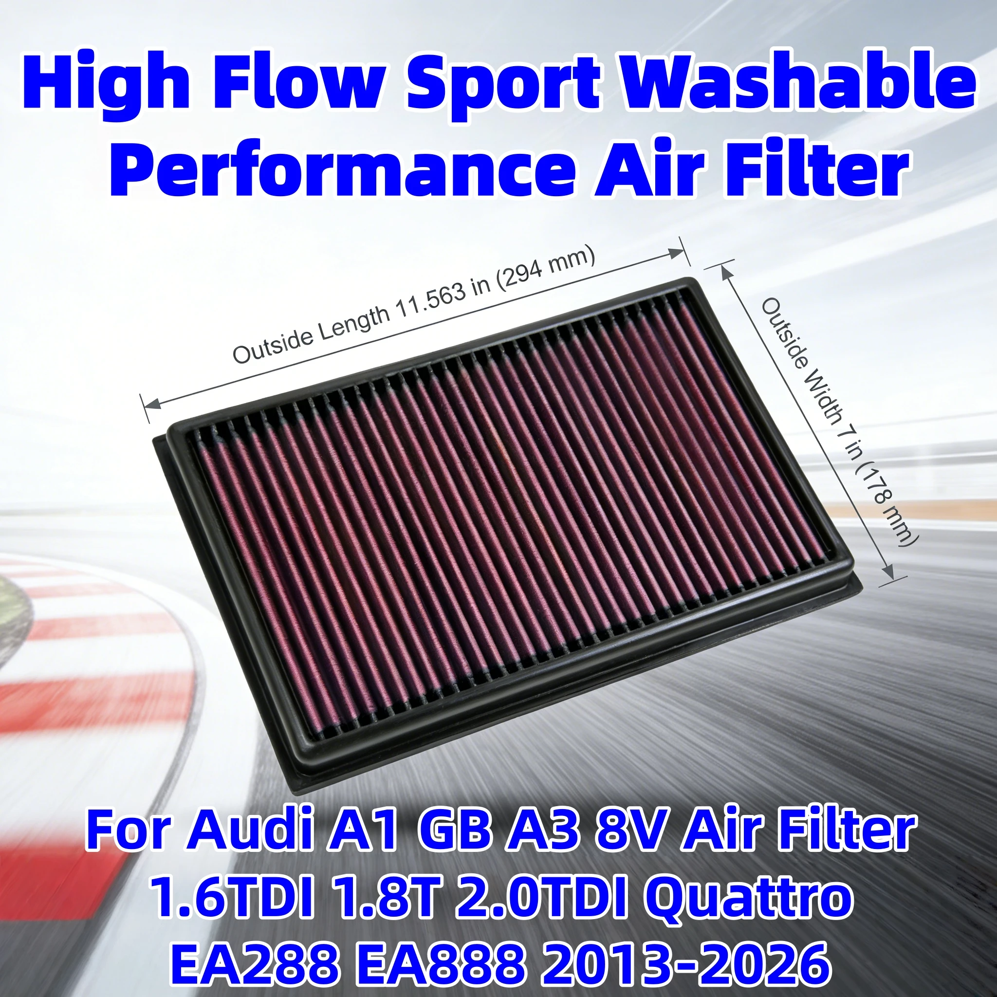 

Высокопроизводительный моющийся спортивный воздушный фильтр для Audi A1 GB A3 8V 1.6TDI 1.8T 2.0TDI Quattro EA288 EA888 2013-2026 33-3005