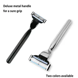 Metal  Handle Manual Profession Face Care Beard 3-Layers Blade Safety Raze And Shaving Razor Stand Shaver Base For Man