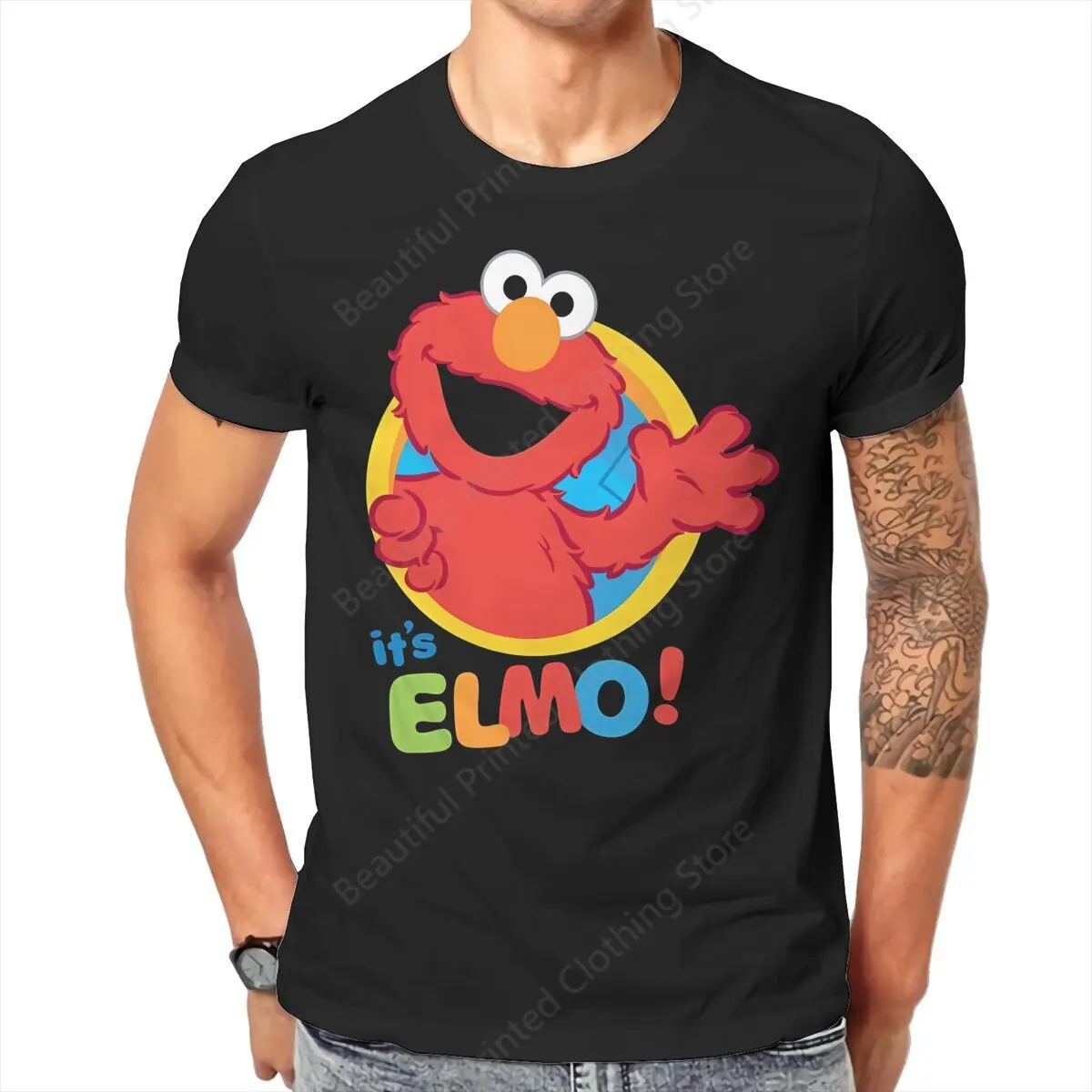 Sesame Streets Men\'s Women\'s T-Shirt It\'s Elmo Funny Printing T-ShirtsO-Neck Breathable Tee Cotton Fun Tees