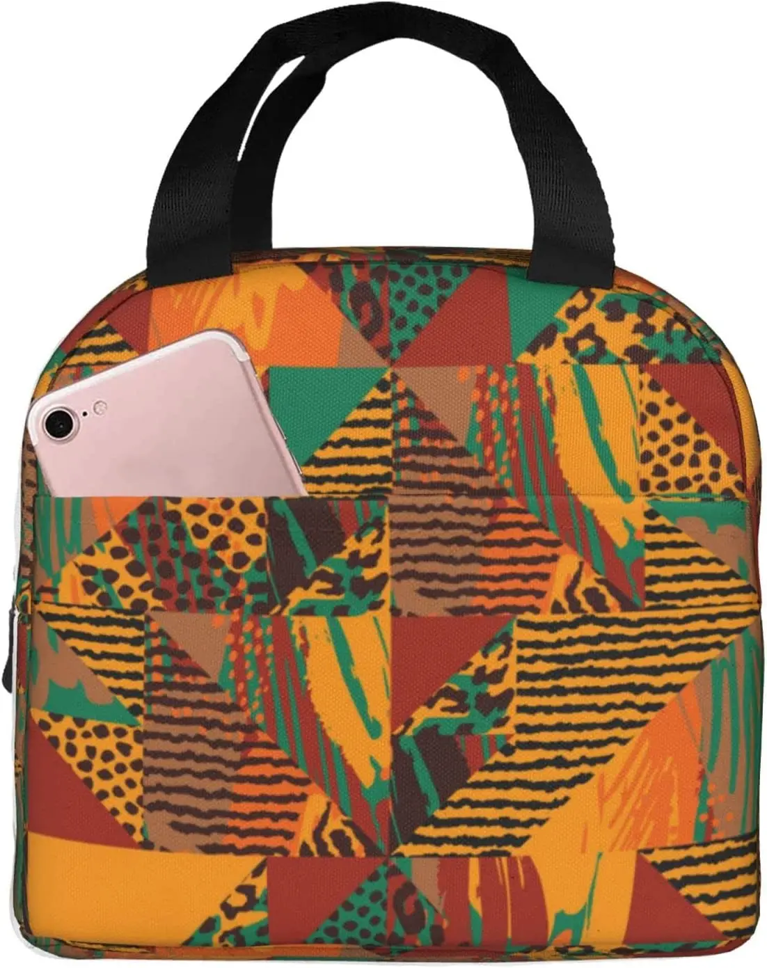 Fiambrera con estampado geométrico de animales, bolsa de almuerzo aislada, reutilizable, impermeable, para el trabajo escolar, universidad, viaje, Picnic