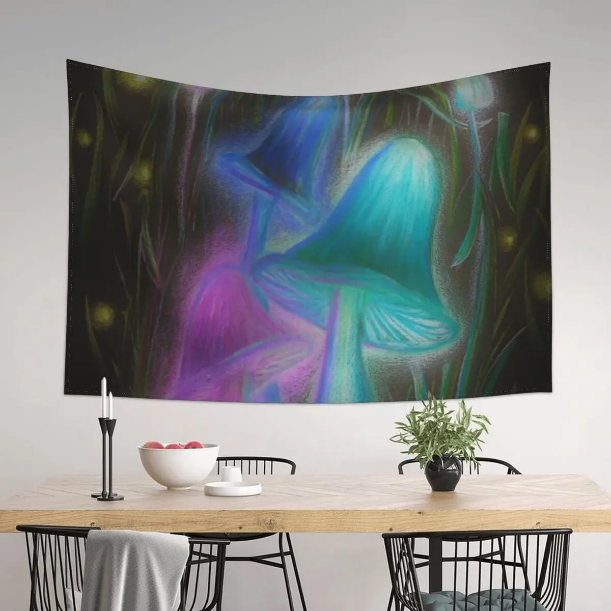 

Fireflies and Psychadelic Mushrooms Glowing in the Dark Tapestry Room Decor Japanese Room Decor Tapestry