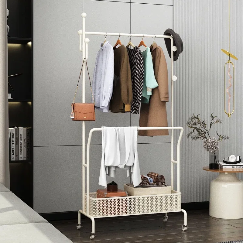 Household Bedroom Coat Rack Wrought Iron Hanger Cream Wind Floor Hanger Removable Indoor Hanger