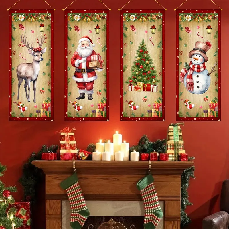 Christmas Hanging Flag Oranment Vintage Christmas House Pull Flags Hanging Decor 2025 for Home Party Fireplace Decorations 2026