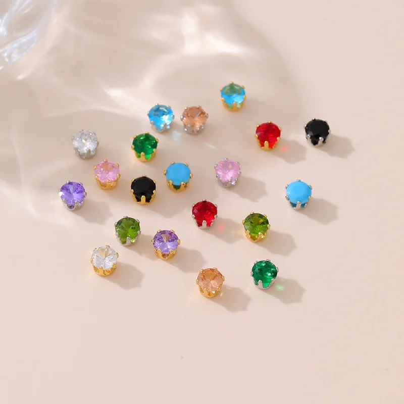 Copper Inlaid Zircon Multi-Color Circular Cut Gold Claws DIY Accessories, DIY Earrings/Rings/Necklaces Simple Mini Accessories