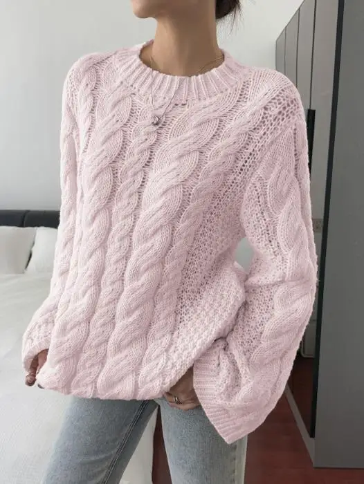 

Y2K повседневный шерстяной женский свитер с круглым вырезом, модный и простой вязаный свитер с рукавами-трубой для осенних и зимних сезонов