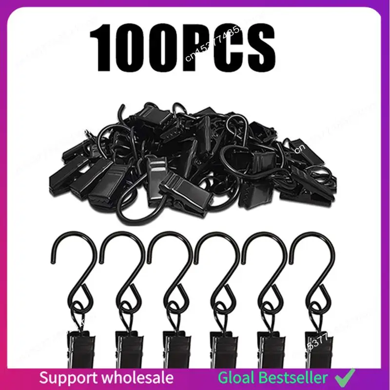 

A38M 200 Pack Curtain Clips Light Hanger Gutter Hooks Black & Silver Christmas Party Decor Supplies For Camp Tent Photo Display