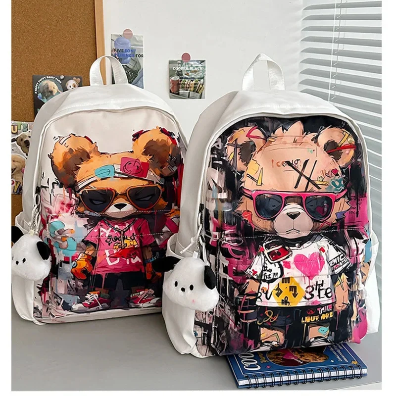 Kawaii Graffiti Bear Backpack Women Men Casual Rucksack Student School Bags for Teenager Daypack Hip Hop Travel Bags Bookbag