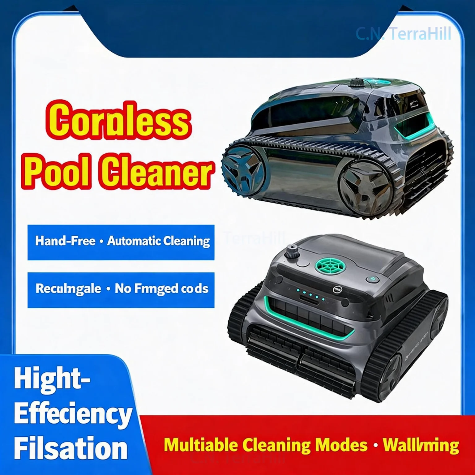 Automatic Pool Vacuum Cleaner Cordless Robotic Pool Cleaner with Wall Climbing, Rechargeable Underwater Pool Vacuum for Above