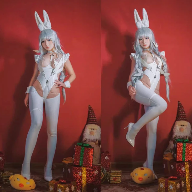 Game Azur Lane MNF Le Malin Cosplay Costume Women Sexy Leather Bodysuit Suit White Bunny girl Costume Halloween Carnival Clothes