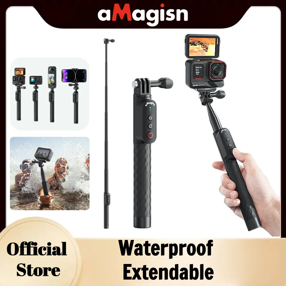 

aMagisn Monopod Selfie Stick Bluetooth, 10m Waterproof 100cm Extendable Sticks for Mobile Phone Gopro Insta360 X4 X3 Accessories